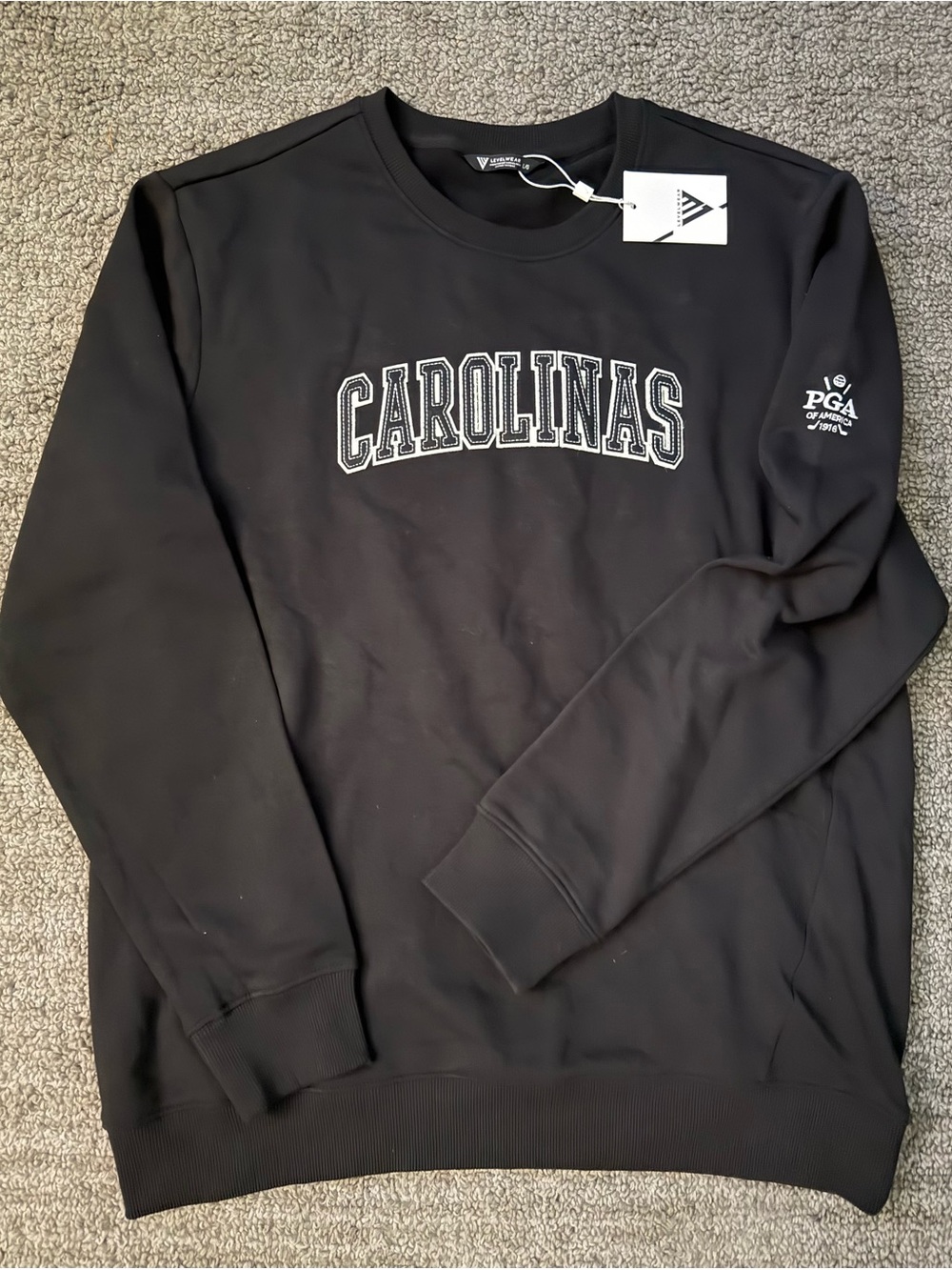 PGA Tour Black Crewneck Sweatshirt with 'Carolinas' Chest Embroidery